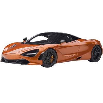 McLaren 720S Azores Orange Metallic with Black Top and Carbon Accents 1/18 Model Car by Autoart