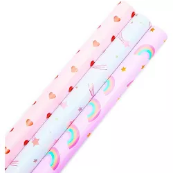 Sparkle and Bash 3 Roll Pink Wrapping Paper, All Occasion Gift Wrap for Kids Birthday, 3 Designs, 30 x 192 in