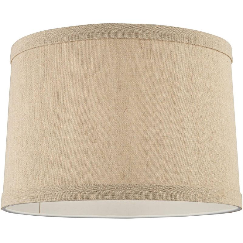 Springcrest Taupe Linen Small Hardback Drum Lamp Shade 15" Top x 16" Bottom x 11" Slant x 11" High (Spider) Replacement with Harp and Finial, 4 of 9