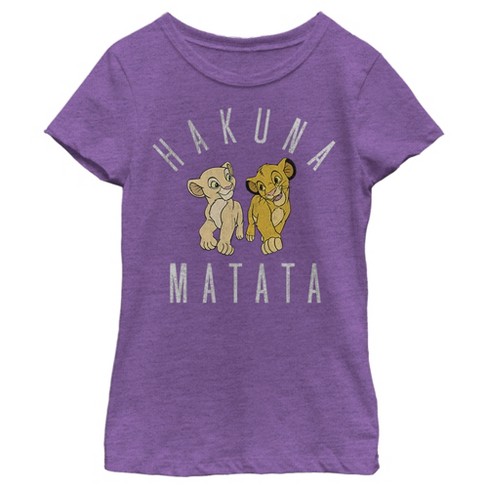 Girl s Lion King Nala and Simba Distressed T Shirt Purple Berry Large