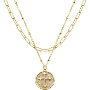 Layered Necklace with Heart & Arrow Pendant, 18k Gold Plated Dainty Choker for Women - 1 of 4
