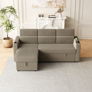 TiramisuBest 113.5" U-Shaped Modular Corduroy Sectional Sofa with Storage Ottoman, 6-Seat Convertible Chaise for Living Room,Black - 1 of 4