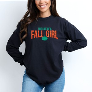 The Life Of A Fall Girl Puff/Glitter - Womens Garment Dyed Long Sleeve - 1 of 3