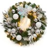 24"Pre-Lit Christmas Wreath with Led Lights,Christmas Hanging Decorations with Pine Cones, Silver White Balls, Bow for Front Door Fireplace Outdoor - 2 of 4