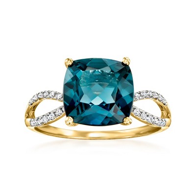Ross-Simons 4.90 Carat London Blue Topaz and .11 ct. t.w. Diamond Ring in 14kt Yellow Gold