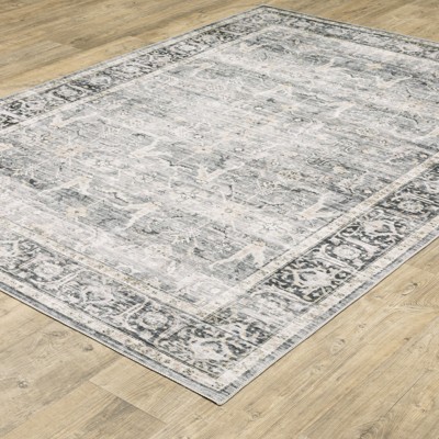 Charleston Charcoal and Grey Synthetic Washable Area Rug 2x3