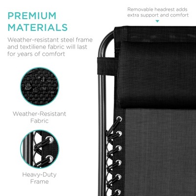 Set of 2 Black Steel Mesh Zero Gravity Recliners with Cup Holder