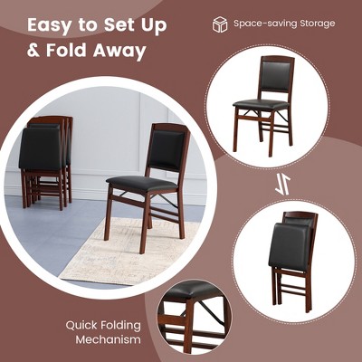 Walnut and Black Leather Folding Parsons Side Chairs, Set of 2