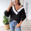 Clearlove Women's Color-Block Pearl Embellished Sweater - Deep V-Neck Drop Shoulder Pullover - 2 of 4