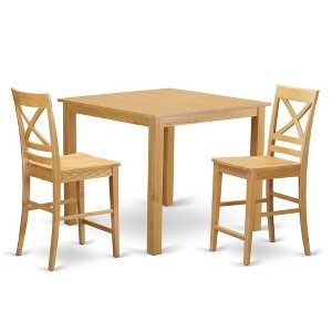 East West Furniture,3 Pc counter height pub set - high top Table and 2 Kitchen Dining Chairs. - 1 of 4