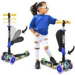 Hurtle ScootKid 3 Wheel Toddler Child Mini Ride On Toy Tricycle Scooter with Adjustable Handlebar, Foldable Seat, and LED Light Up Wheels, Graffiti
