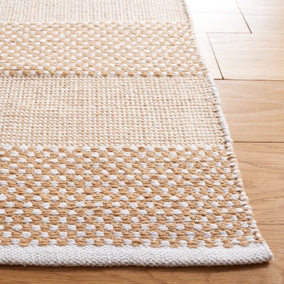 Ivory and Gold Striped Flat Woven Wool Cotton Area Rug 3'x5'