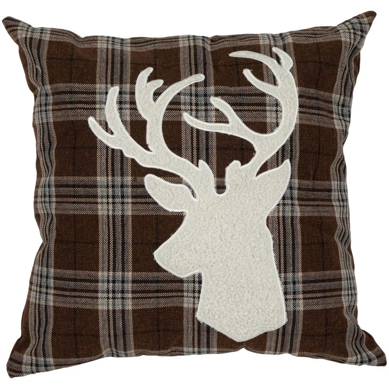 Northlight 16.5" Brown Plaid Stag Christmas Throw Pillow, 1 of 7