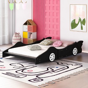 Full Size Race Car-Shaped Platform Bed with Wheels - 1 of 4