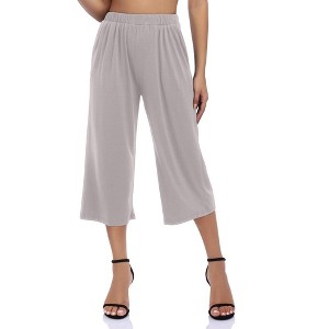 Women's Elastic Waist Solid Palazzo Casual Wide Leg Pants with Pockets Khaki 2XL - 1 of 4