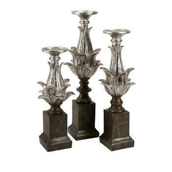 Northlight Set of 3 Dramatic Silver Lotus Flower Candlestick Holders