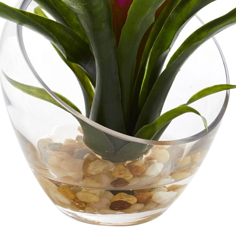 8&#34; x 6&#34; Artificial Tropical Bromeliad in Angled Glass Vase Purple - Nearly Natural, 4 of 5
