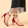 Perphy Women's Rhinestone Round Open Toe Ankle Tie Stiletto Heels Sandals - 2 of 4