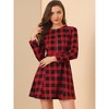 Allegra K Women's Vintage Plaid Houndstooth Long Sleeve Office Zip Front Flare Mini Dress - 4 of 4