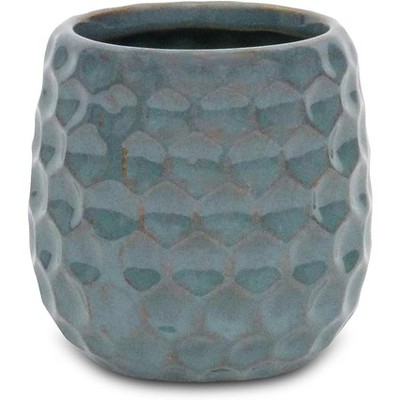 Cheung's Farrier Hexagon Pattern Blue Ceramic Pot - Small