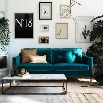 67'' Green Velvet Tufted Sofa with Wood Legs