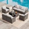 Outdoor Wicker Patio Furniture Sectional Set, Glass Top Table with Hidden Storage, Includes 7 Seating Components, Natural Rattan with Cushions - 3 of 4