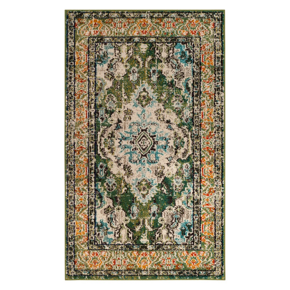 3'x5' Medallion Accent Rug Green/Light Blue - Safavieh