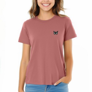 Dalix Butterfly Embroidered Cotton Relaxed Fit Short Sleeve Crewneck Tee Shirt Women - 1 of 4