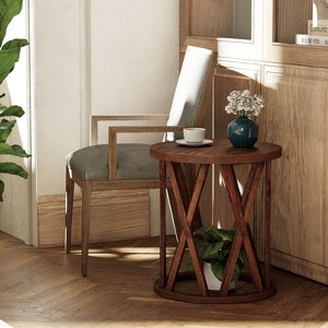 JIONJOY Round Farmhouse Side Table with X-Detail Base - 1 of 4