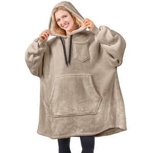 PAVILIA Faux Shearling Wearable Blanket Hoodie, Cozy Oversized Hooded Sweatshirt Adults, Warm Fleece Big Pocket - 1 of 4
