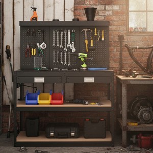 Garvee 48 inch Work Table with Drawer, Heavy Duty Workbench W/Power Outlet for Garage, Warehouse, Black - 1 of 4