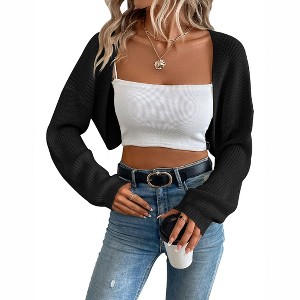 Clearlove Women's Open Front Knit Crop Cardigan Bolero Sweater Long Sleeve Shrug for Dress - 1 of 4