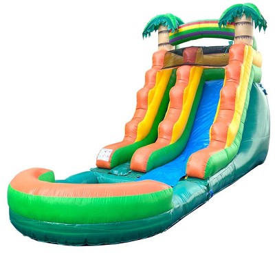 Pogo Bounce House Crossover Kids Inflatable Water Slide, Tropical with Blower, 15 ft