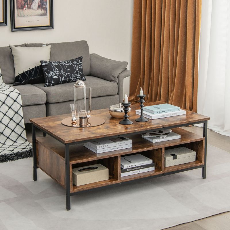 Costway Industrial Coffee Table with Open Storage Metal Frame Center Table for Living Room, 2 of 11