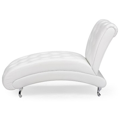 Pease 50'' White Faux Leather Tufted Chaise Lounge with Crystal Accents