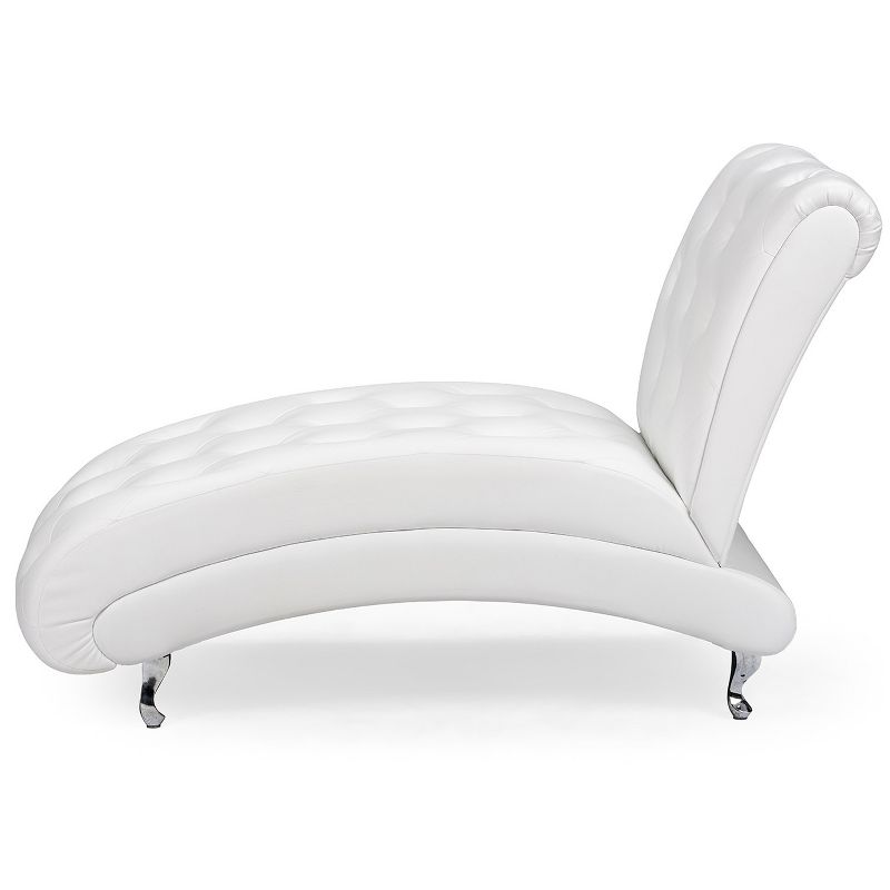 Pease Contemporary Faux Leather Upholstered Crystal Button Tufted Chaise Lounge White - Baxton Studio, 3 of 9