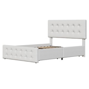 COZONY Velvet Upholstered Platform Bed with 4 Drawers, Button Tufted Headboard Wooden Slats No Box Spring - 1 of 4