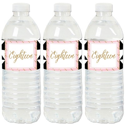 Big Dot of Happiness Chic 18th Birthday - Pink, Black and Gold - Birthday Party Water Bottle Sticker Labels - Set of 20