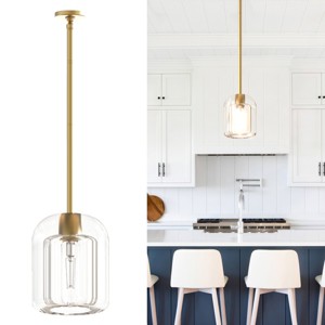 BAOURE 5.11" Black Crystal Pendant Light Fixture,Modern Kitchen Pendant Light Over Island,Indoor Crystal Mini Hanging Lighting for Kitchen Dining Room - 1 of 4