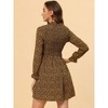 Allegra K Women's Ruffle Neck Long Sleeve A-Line Smocked Floral Dresses - 4 of 4