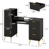 ELECWISH Portable Nail Desk with Drawers, Manicure Table Nail Desk for Nail Teck w/Glass Top and Wrist Rest, Nail Station Desk Metal Handles & Legs - 2 of 4