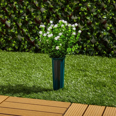White Faux Flowers with Greenery in Tall Cone Vases for Outdoor Decor