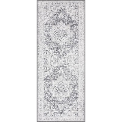 ABYNOW Area Rugs Washable Non-Slip 2X6FT, Soft Boho Vintage Print Carpet Durable Foilding& Kids & Pets Friendly,Gray