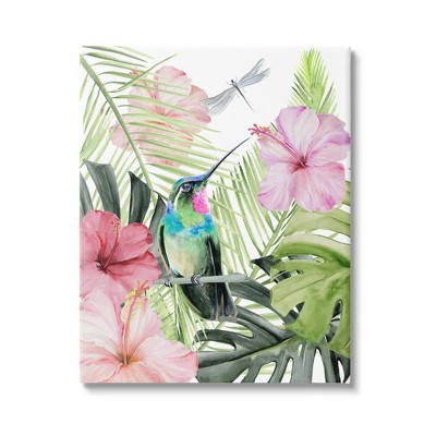 Stupell Industries Hummingbird Tropical Hibiscus Gallery Wrapped Canvas Wall Art