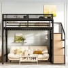 Twin XL Loft Bed with Storage Stairs Shelves and Built-in Wardrobe Metal Loft Bed Frame with LED Lights Noise-reduced Design - 4 of 4