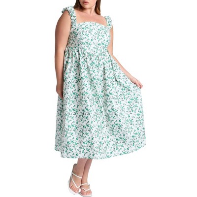 ELOQUII Women's Plus Size Poplin Midi Dress W Corset Details