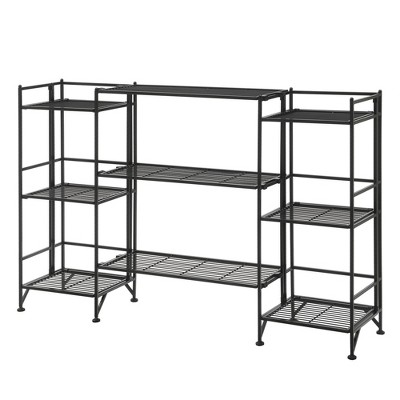 Breighton Home Xtra Storage 3 Tier Folding Metal Shelves with Set of 3 Extension Shelves in Black