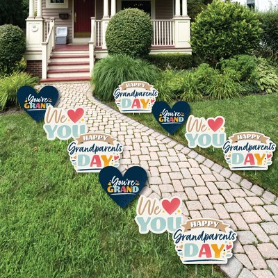 Big Dot of Happiness Happy Grandparents Day - Heart Lawn Decorations - Outdoor Grandma & Grandpa Party Yard Decorations - 10 Piece