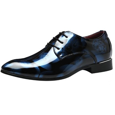Santimon Men's Floral Printed Patent Leather Lace-Up Dress Oxford Shoes