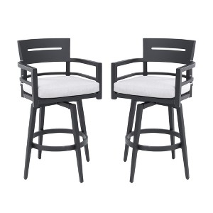 DOMETOUR Modern Outdoor 2Pcs Swivel Bar Chairs Black Aluminum Frame, Backrest & Armrests, Tapered Legs, Weather-Resistant & Durable Patio Bar Stool - 1 of 4
